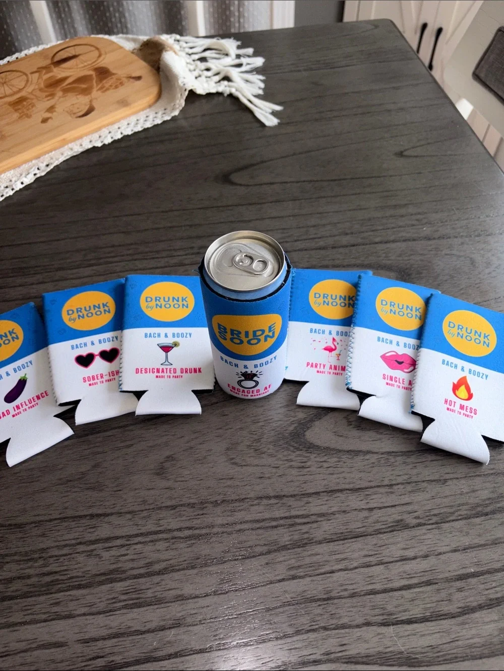 Drunk by Noon Blue Can Cooler Sleeves - 7-Pack Bachelorette Party Favors NWOT